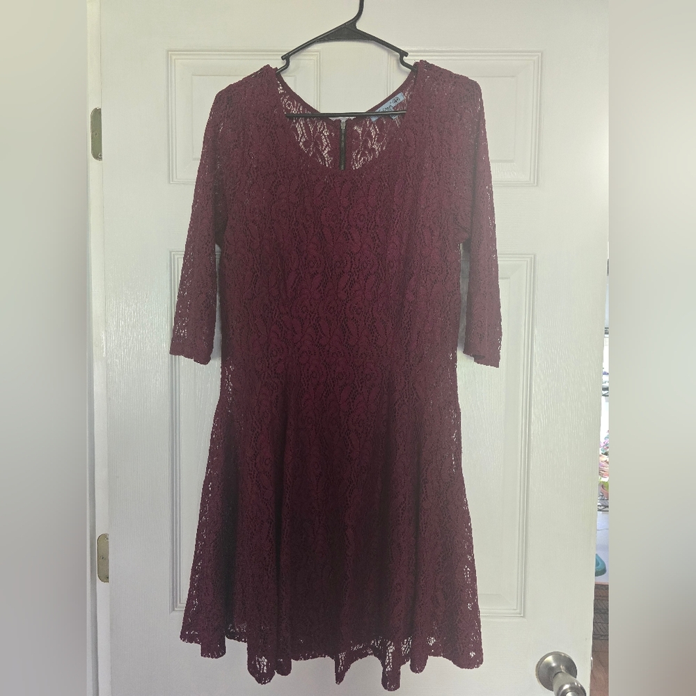 Fish Bowl Women's Red  Burgundy Long Sleeve Lace Dress Size XL